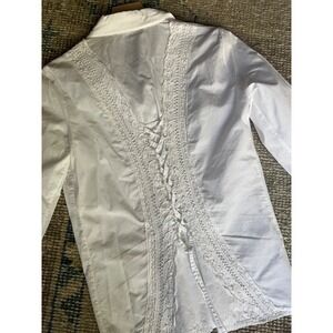 Sandro Paris White Cotton Lace Up Back Crochet Detail Button Down Shirt Size 1